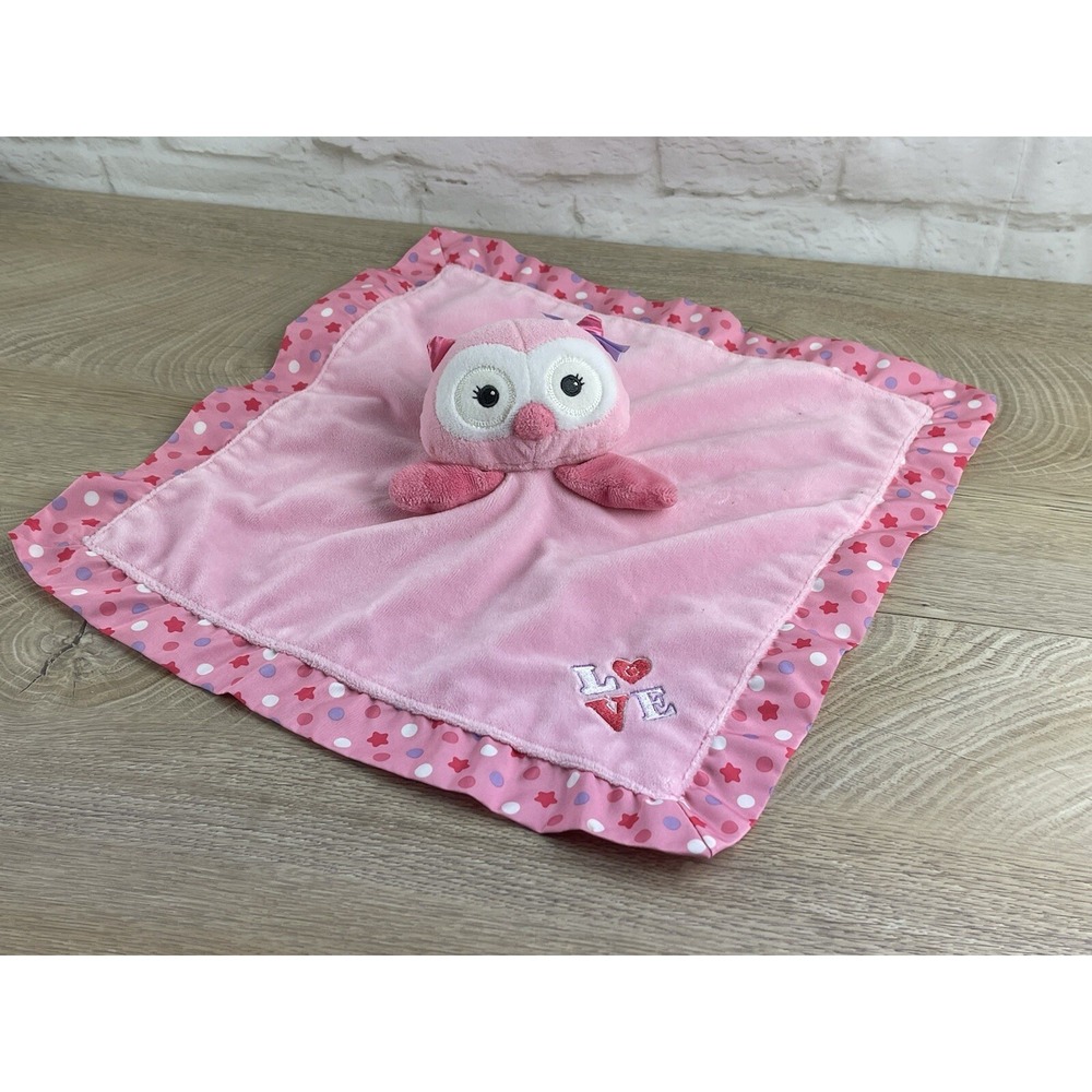 Garanimals Pink Owl Lovey Security Blanket Rattle Plush Stars Dot Satin